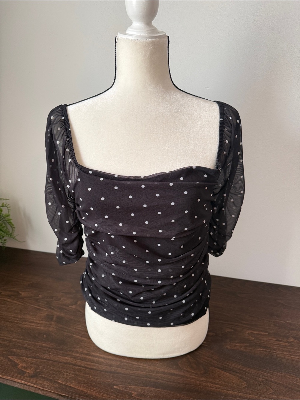 Anthropologie Black Polka Dot Square-Neck Blouse - Picture 1 of 6